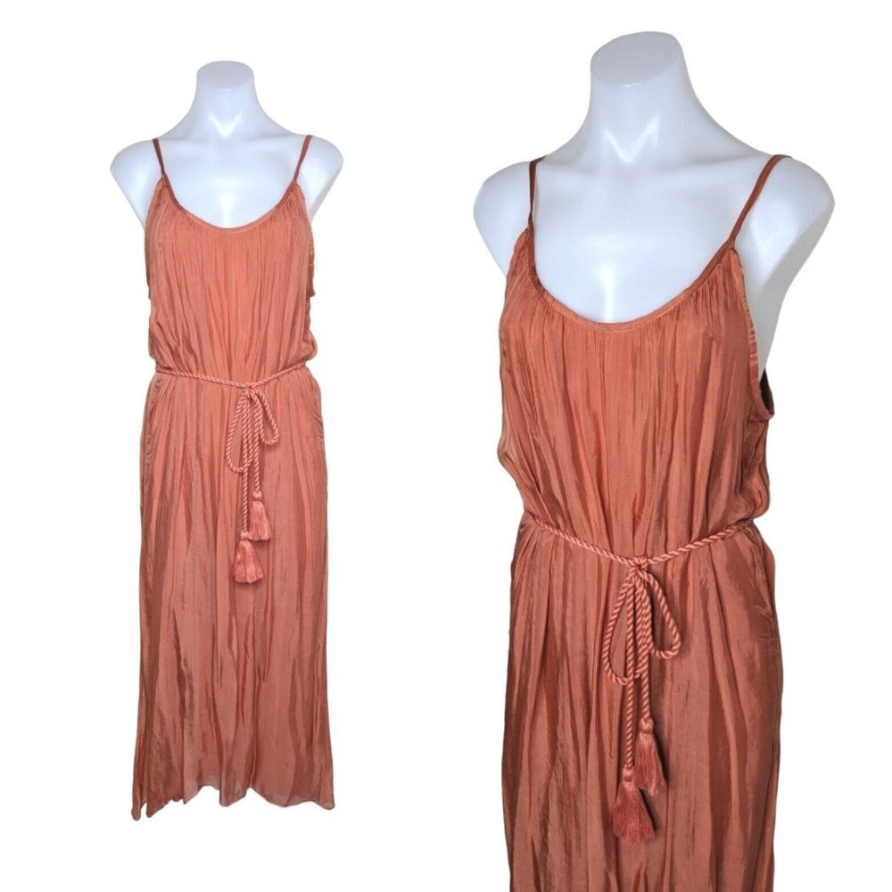 Sundance Dress Size L Silky Viscose Coral Orange Midi Slip Sundress